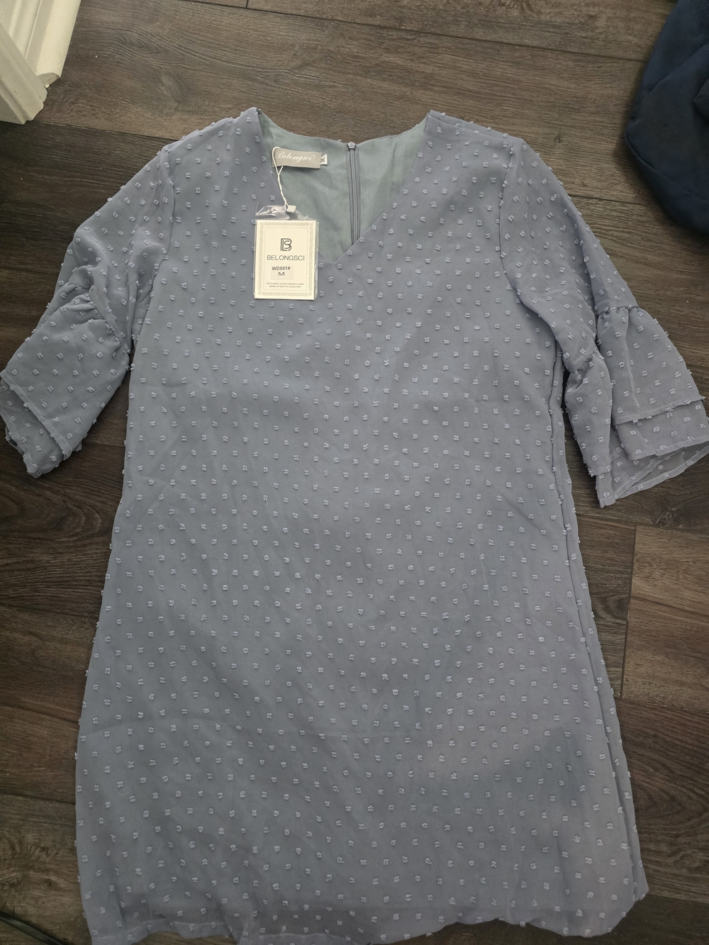 BelongSociety Blue Swiss Dot Shift Dress